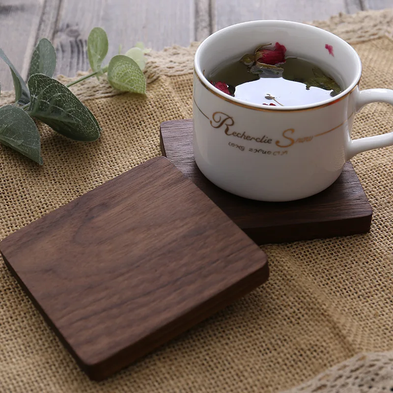 8.8cm Walnut Wood Coasters for Glasses Mugs, Round Square Wooden Cup Mat Durable Tea Coffee Cup Pad Placemats
