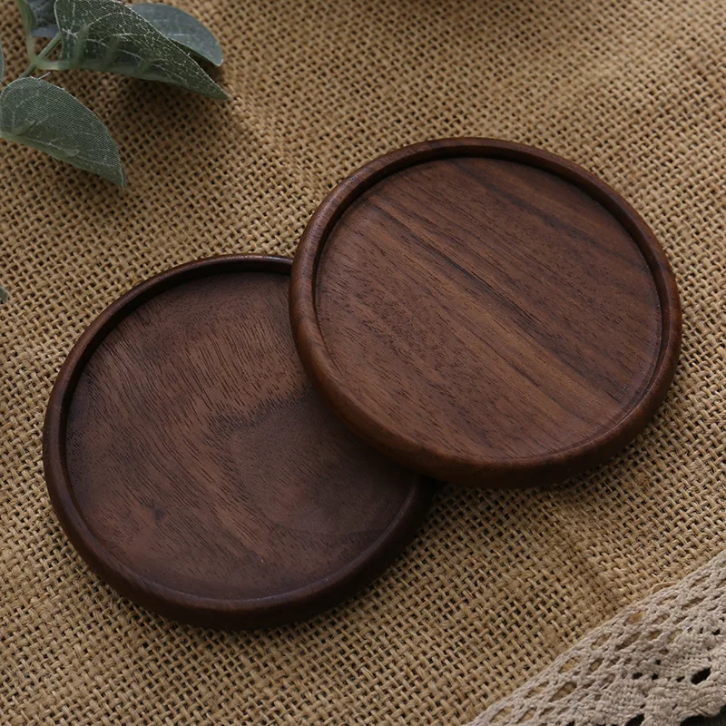 8.8cm Walnut Wood Coasters for Glasses Mugs, Round Square Wooden Cup Mat Durable Tea Coffee Cup Pad Placemats