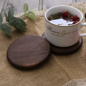 8.8cm Walnut Wood Coasters for Glasses Mugs, Round Square Wooden Cup Mat Durable Tea Coffee Cup Pad Placemats