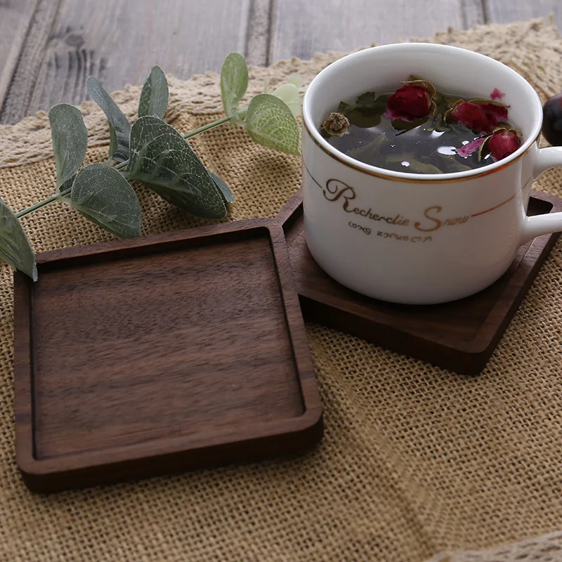 8.8cm Walnut Wood Coasters for Glasses Mugs, Round Square Wooden Cup Mat Durable Tea Coffee Cup Pad Placemats