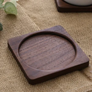 8.8cm Walnut Wood Coasters for Glasses Mugs, Round Square Wooden Cup Mat Durable Tea Coffee Cup Pad Placemats