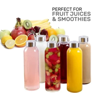 Glass Water Bottles Stainless Steel Leak Proof Lid Soda Lime  Reusable Drinking Bottle Sauce Jar Juice Beverage Container