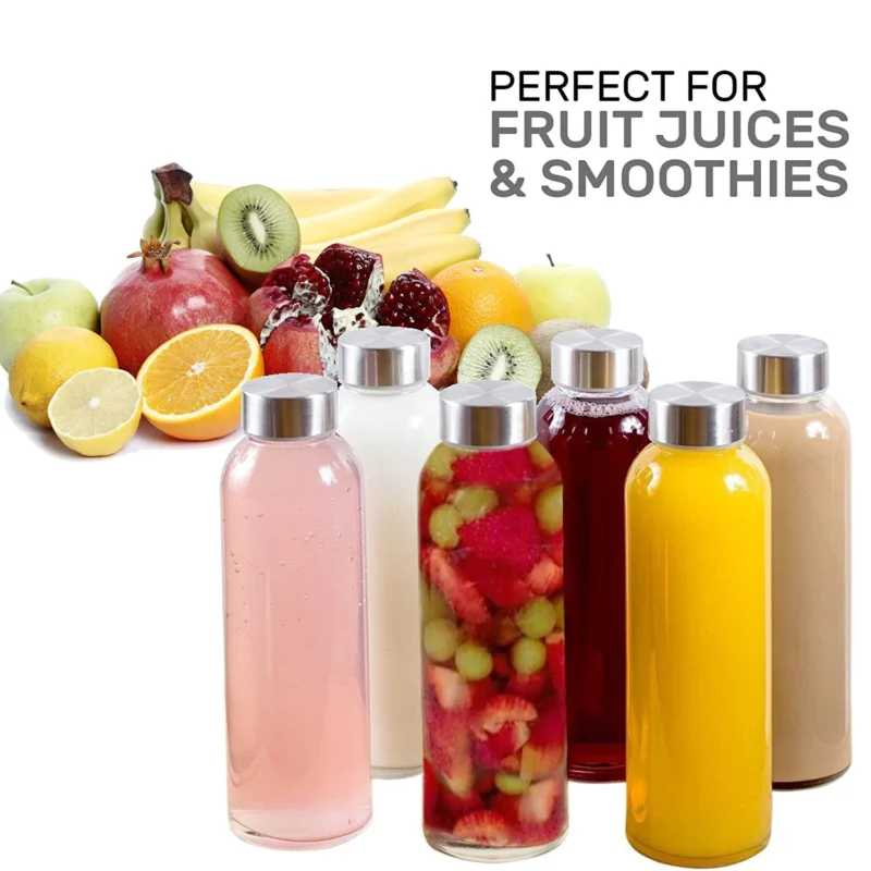 Glass Water Bottles Stainless Steel Leak Proof Lid Soda Lime  Reusable Drinking Bottle Sauce Jar Juice Beverage Container
