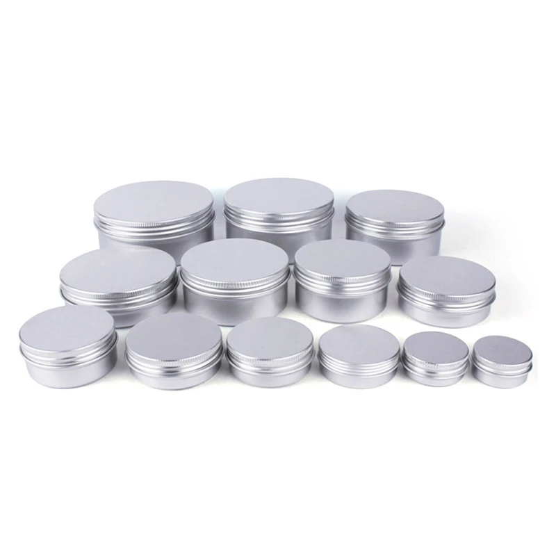 5/10/15/20/30/50/60/100/150/200/250g Aluminum Tins with Lids Silvery Tin Cans Round Metal Box Empty Ceam Jar Cosmetic Containers