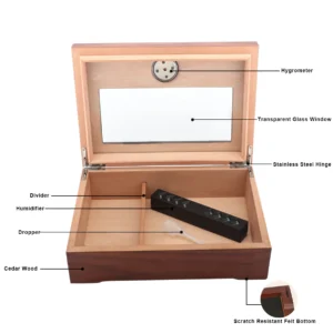 Cigar Humidor Box Cigar Case with Humidifier and Hygrometer, Cedar Wood Cigar Box with Divider, Cigar Gifts Accessories for Men