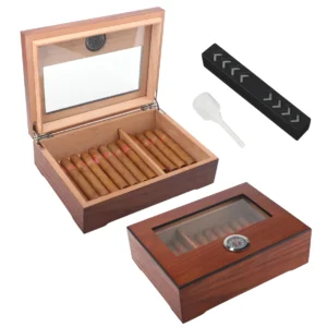 Cigar Humidor Box Cigar Case with Humidifier and Hygrometer, Cedar Wood Cigar Box with Divider, Cigar Gifts Accessories for Men