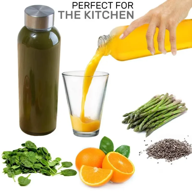 Glass Water Bottles Stainless Steel Leak Proof Lid Soda Lime  Reusable Drinking Bottle Sauce Jar Juice Beverage Container