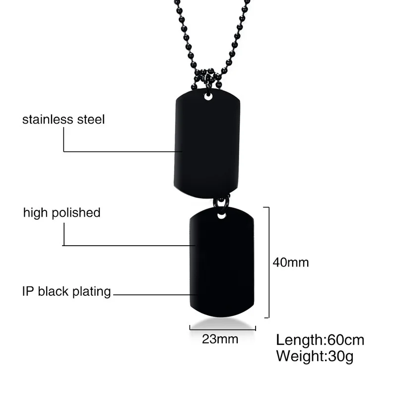 Double Dog Tag Pendant Necklace for Men Boys,Personalized Stainless Steel Male Jewelry Free Engraving,Soldiers Jewelry