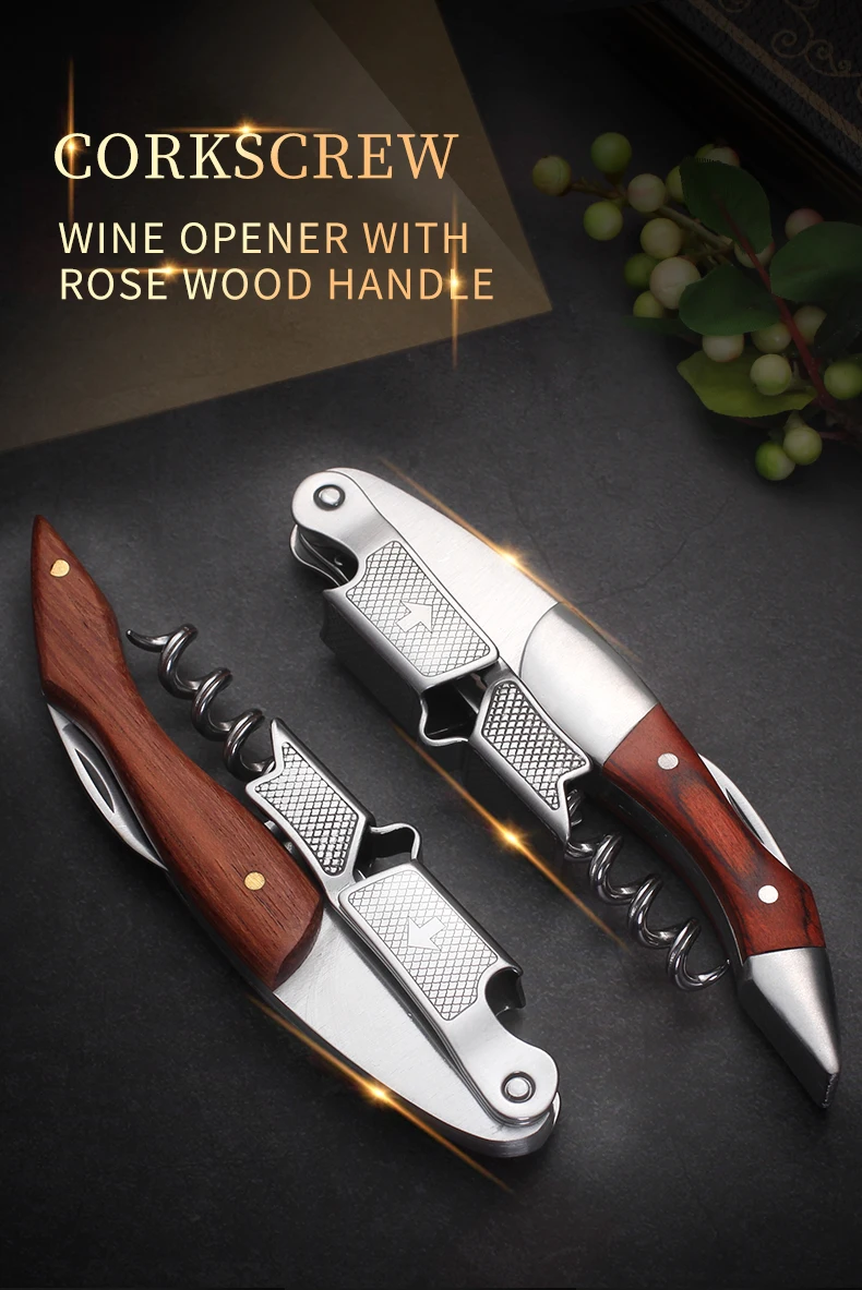 Wood Handle Corkscrew Professional Wine Opener Portable Screw Corkscrew Multifunction Beer Cap Bottle Opener Kitchen Bar Tool