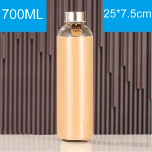 Glass Water Bottles Stainless Steel Leak Proof Lid Soda Lime  Reusable Drinking Bottle Sauce Jar Juice Beverage Container