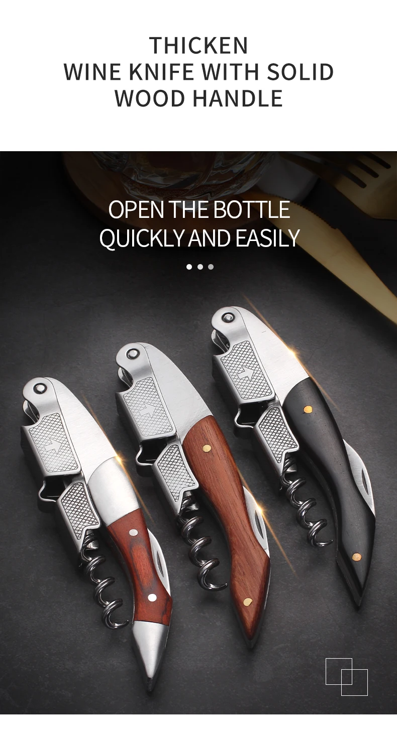 Wood Handle Corkscrew Professional Wine Opener Portable Screw Corkscrew Multifunction Beer Cap Bottle Opener Kitchen Bar Tool