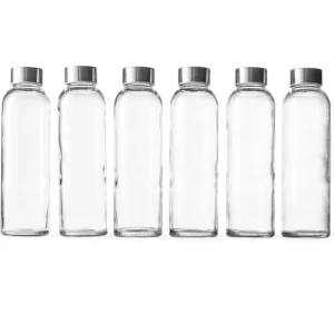Glass Water Bottles Stainless Steel Leak Proof Lid Soda Lime  Reusable Drinking Bottle Sauce Jar Juice Beverage Container