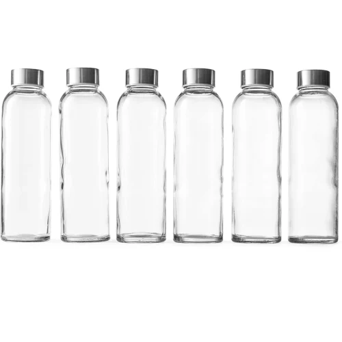 Glass Water Bottles Stainless Steel Leak Proof Lid Soda Lime  Reusable Drinking Bottle Sauce Jar Juice Beverage Container