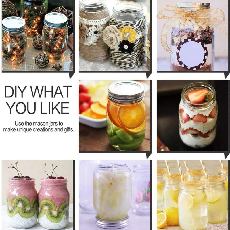 Mason Jars Glass Jar with Lid  Canning Jar for Pickling  Food Storage Drinking Spices Salads Jams Wedding Favors  DIY Decorate