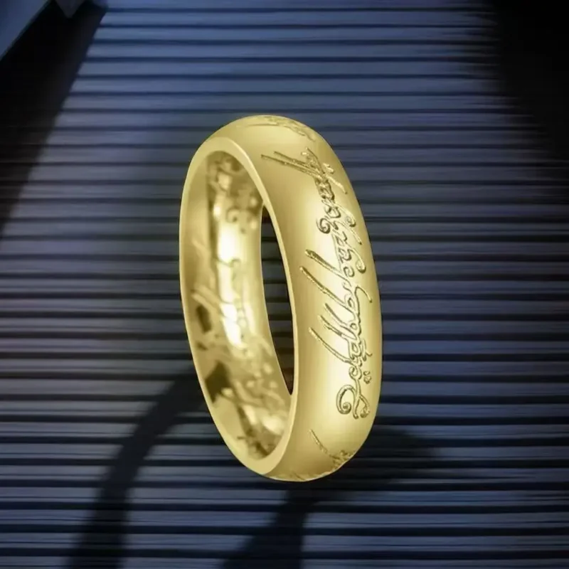 Carved Engraving Rings for Men Gold Plated Stainless Steel Master Ring Jewelry Gifts One Ring of Power Black Ring LOvers Women
