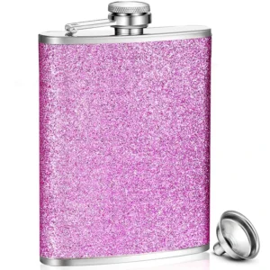 8oz Glitter Bling Hip Flask Stainless Steel Hip Flask with Never-Lose Cap and Funnel Leakproof Liquor Alcohol Flasks For Whiskey