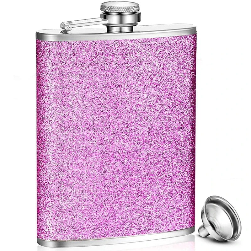 8oz Glitter Bling Hip Flask Stainless Steel Hip Flask with Never-Lose Cap and Funnel Leakproof Liquor Alcohol Flasks For Whiskey