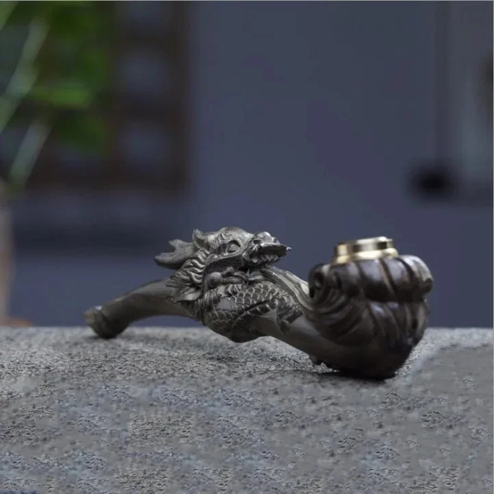 Double Filter Red Sandalwood Smoke Pipe Carved Dragon Mouth Real Wood Cleaning Friendly Compact And Durable Smoking Accessory