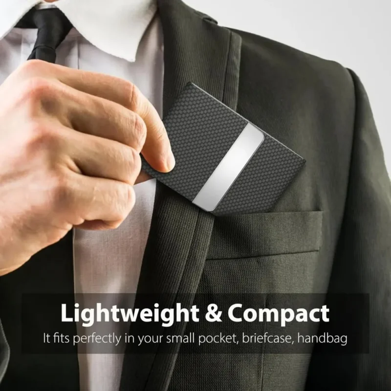 Business Card Holder PU Leather & Stainless Steel Business Card Case for Men Women Slim Name Cards Holder RFID Magnetic Closure