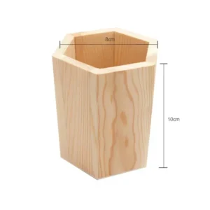 Pencil Holder Office Desk Wood Square/Round/Hexagon Pen Holder Pen Pot Cup Case Container Stationery Storage Organiser Supplies