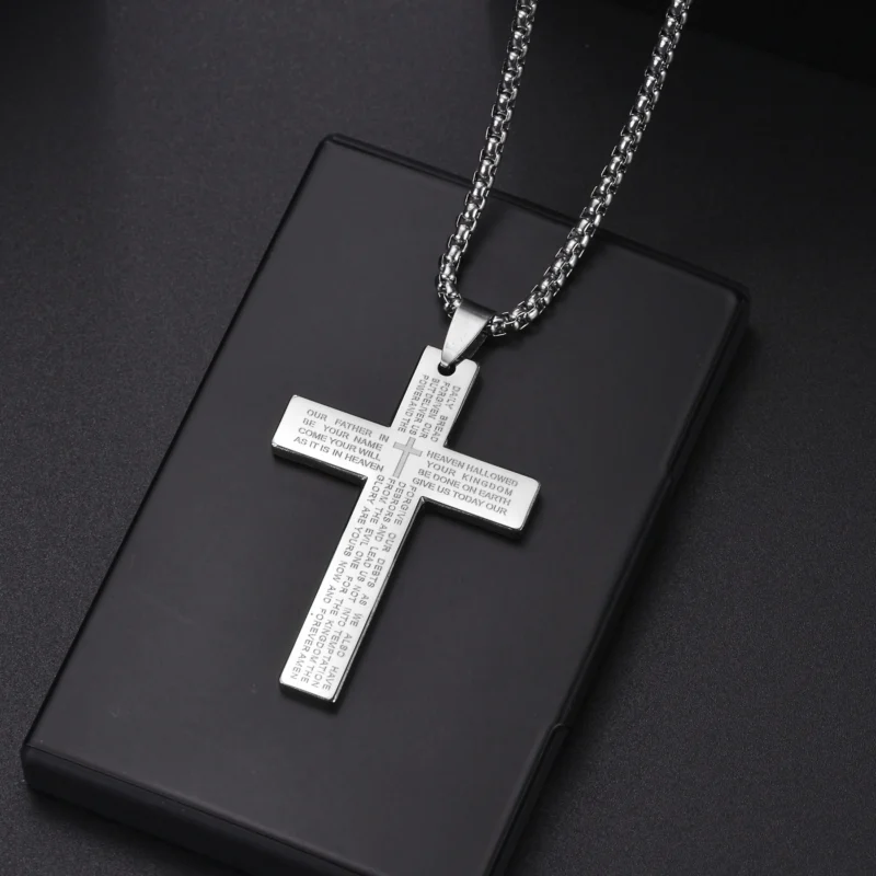Christian Jesus Cross Necklace For Men Women Stainless Steel Chains Choker Religion Blue Pendants Jewelry Prayer Baptism Gifts