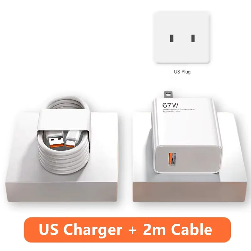 67W USB Fast Charger for Xiaomi 14 13 12 11 10 Ultra Redmi Note 12T 13 Pro Turbo Quick Charge Type C Cable Fast Charging Adapter