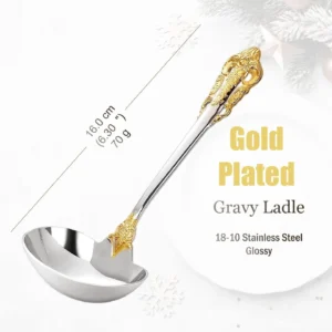 Stainless Steel Silver Flatware Set, Vintage Cutlery, Hollow Handle, Silverware for Wedding, Baroque, 18/10, Glossy Gold