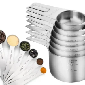 Measuring Cups and Spoons Set 7 Stainless Steel Nesting Measuring Cups and Measuring Spoons with Ring Connector Kitchen Gadgets