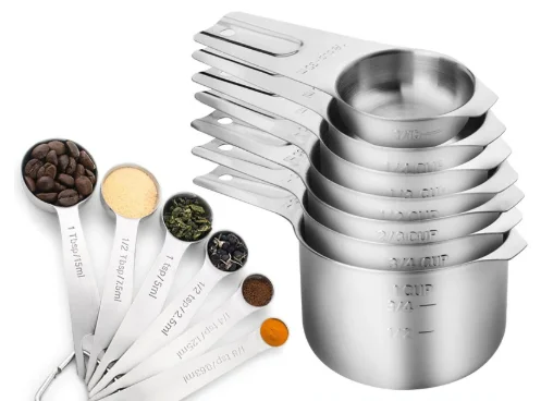 Measuring Cups and Spoons Set 7 Stainless Steel Nesting Measuring Cups and Measuring Spoons with Ring Connector Kitchen Gadgets