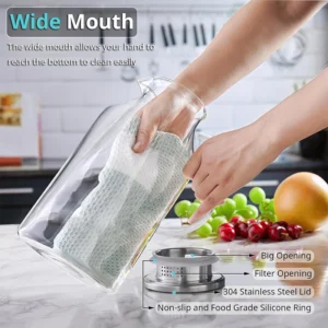 HeY LiLac 1.8L Glass Pitcher with Lid Vertical Stripes Glass Water Pitcher Water Carafe for Fridge Borosilicate Water Jug