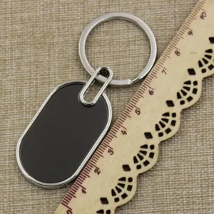 Custom Logo Name Metal Black Keychain Personalized Keyring Plate Laser Marking Engraving Stainless Steel Key Chain Ring Gift