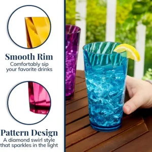 Set of 8 BPA-Free Acrylic Drinking Glasses, 20oz Jewel Tone Colors, Top-Rack Dishwasher Safe