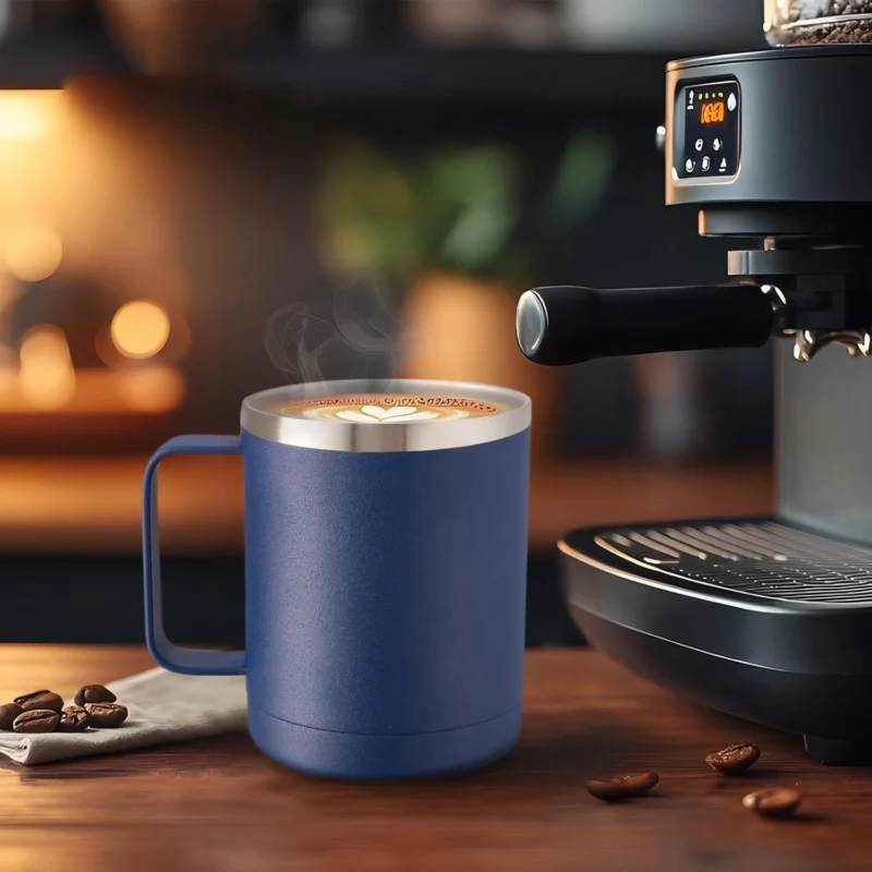 12oz Coffee Mug with Handle Sliding Lid,Stainless Steel Travel Tumbler Cup Double Insulated Camping Cup for Hot & Cold Drink Tea