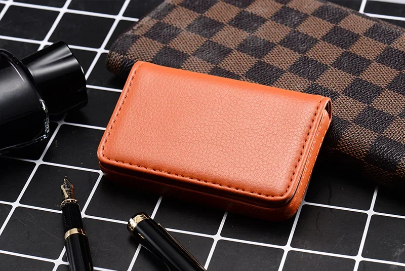 1pc PU Leather Business Card Holder With Magnetic Buckle Slim Pocket Name Card Holder Large Capacity Portable Credit Card Case