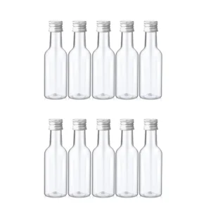 10Pcs Mini Liquor Bottles 50ml Plastic Spirit Bottles Silver/ Gold/ Black Caps Alcohol Shot Bottles