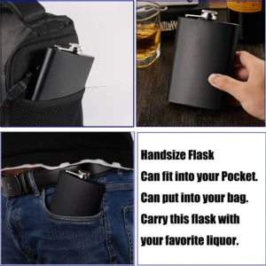 LMETJMA Matte Black Hip Flask for Liquor Stainless Steel Leak proof with Funnel Flask set Drinking Whiskey Flask KC0454