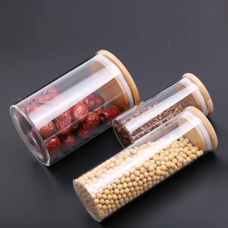 Glass Food Storage Jars with Airtight Bamboo Lid Food Container for Coffee Beans Tea Leaves Cookies Nuts Cereal Storage Canister