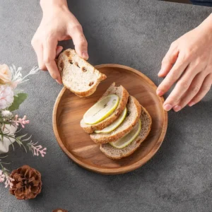 Wood Dinner Plates 5.9 Inch Round Wooden Plates Lightweight Classic Plate Handmade Serving Tray for Dishes Snack Food Gift