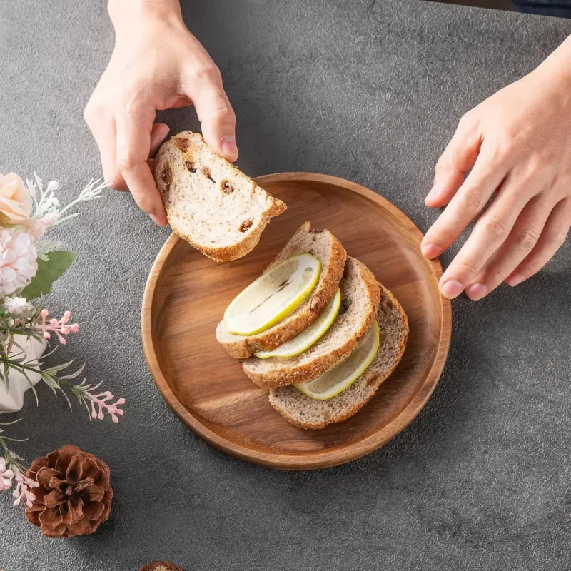 Wood Dinner Plates 5.9 Inch Round Wooden Plates Lightweight Classic Plate Handmade Serving Tray for Dishes Snack Food Gift