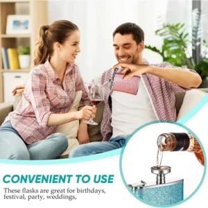 8oz Glitter Bling Hip Flask Stainless Steel Hip Flask with Never-Lose Cap and Funnel Leakproof Liquor Alcohol Flasks For Whiskey