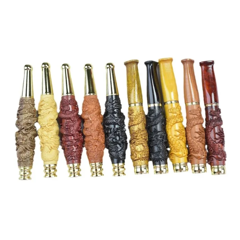 Double Filter Red Sandalwood Smoke Pipe Carved Dragon Mouth Real Wood Cleaning Friendly Compact And Durable Smoking Accessory