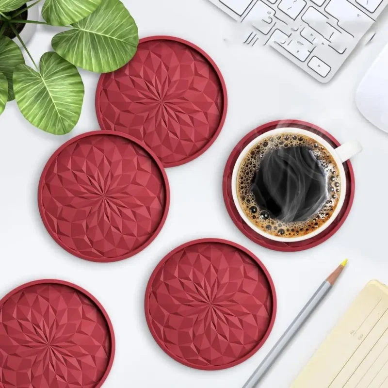 6PCS Non-stick Tray Coffee Coasters Silicone Grey/Black/Red Silicone Drink Coasters Silicone Coasters Tabletop Protection