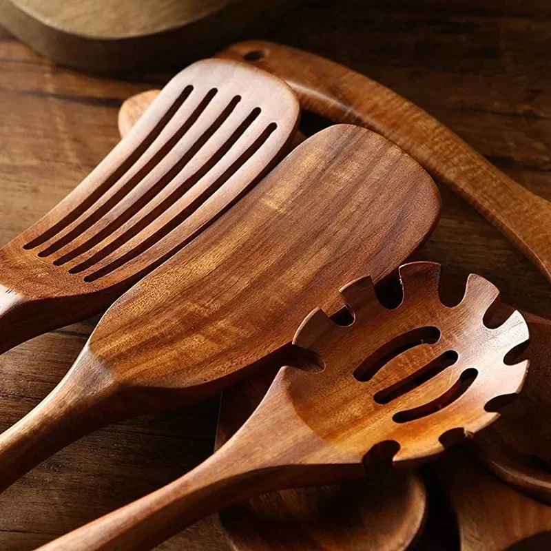 Wooden Spoon Natural Wooden Tableware Teak Wood Nanmu Super Long Cooking Spoon Kitchen Utensils for Cooking Kitchen Tools