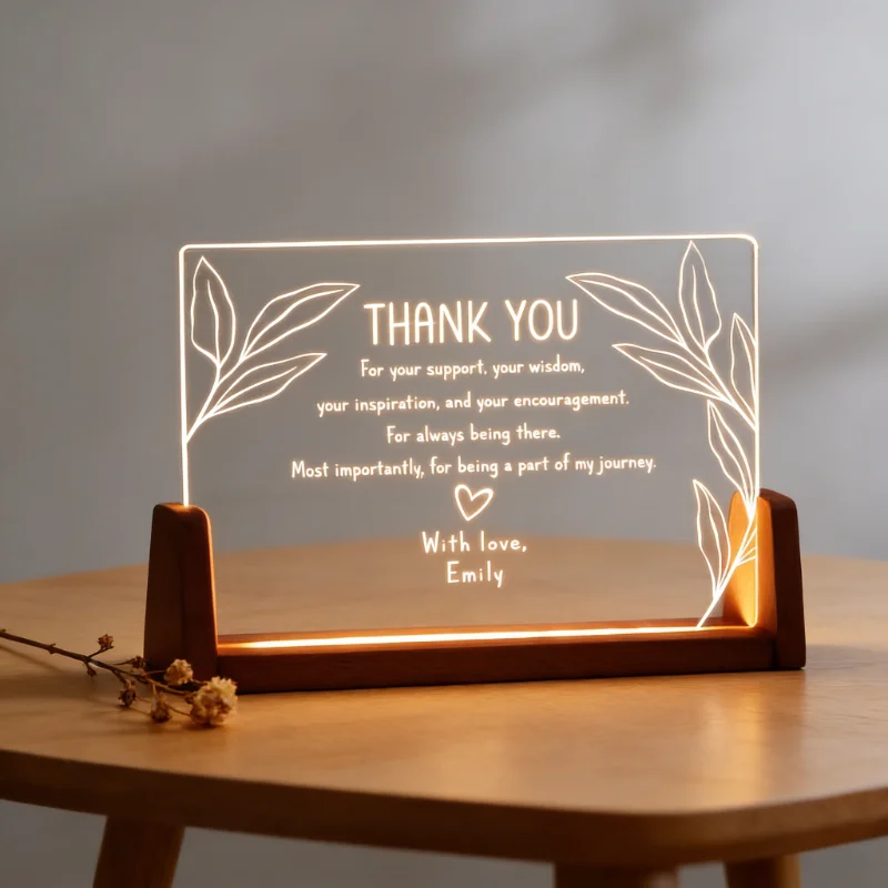 Personalized Thank You Acrylic Plaque LED Light Custom Appreciation Gift For Mentor Teacher Employee Friend And Loved Ones