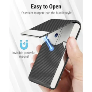 Business Card Holder PU Leather & Stainless Steel Business Card Case for Men Women Slim Name Cards Holder RFID Magnetic Closure