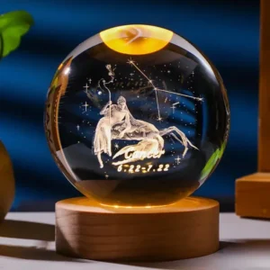 6cm 3D Crystal Ball Constellation Glass Planet Laser Engraved Birthday Gift Wooden Base Desktop Decor