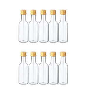 10Pcs Mini Liquor Bottles 50ml Plastic Spirit Bottles Silver/ Gold/ Black Caps Alcohol Shot Bottles