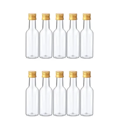 10Pcs Mini Liquor Bottles 50ml Plastic Spirit Bottles Silver/ Gold/ Black Caps Alcohol Shot Bottles
