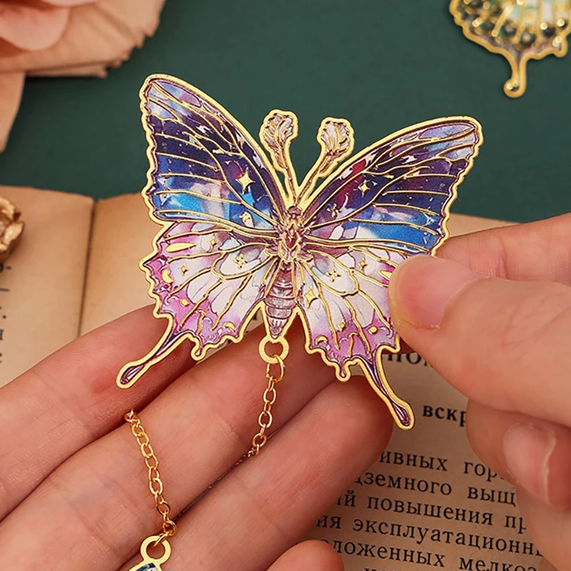 2024 Cute Butterfly Metal Bookmark Colorful Bronzing Bookmark With Chain Gifts For Book Lovers Readers Writers Friends Adults