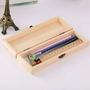 Rectangle Wooden Pencil Box Makeup Organizer Pen Container Stationery Box Plain Desktop Wooden Storage Box Student Gift